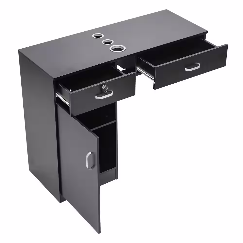 None Wall Mount Black Hair Styling Barber Station Table with 2-Drawers