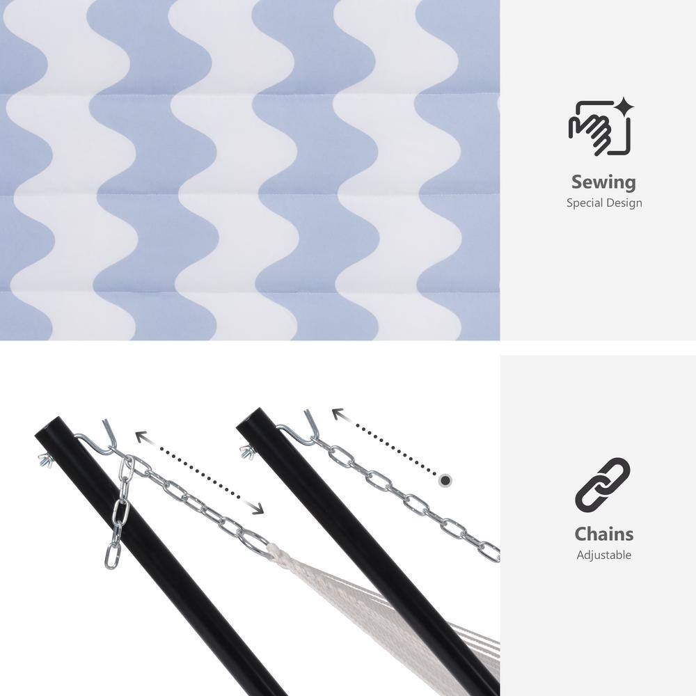 Atesun 12 ft. Free Standing, 475 lbs. Capacity, Heavy-Duty 2-Person Hammock with Stand and Detachable Pillow in Gray Waves