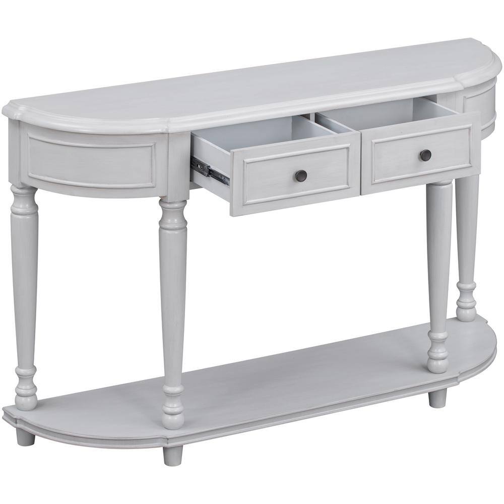 Harper & Bright Designs Retro 52 in. Gray Curved Wood Console Table with Open Style Shelf and 2-Top Drawers