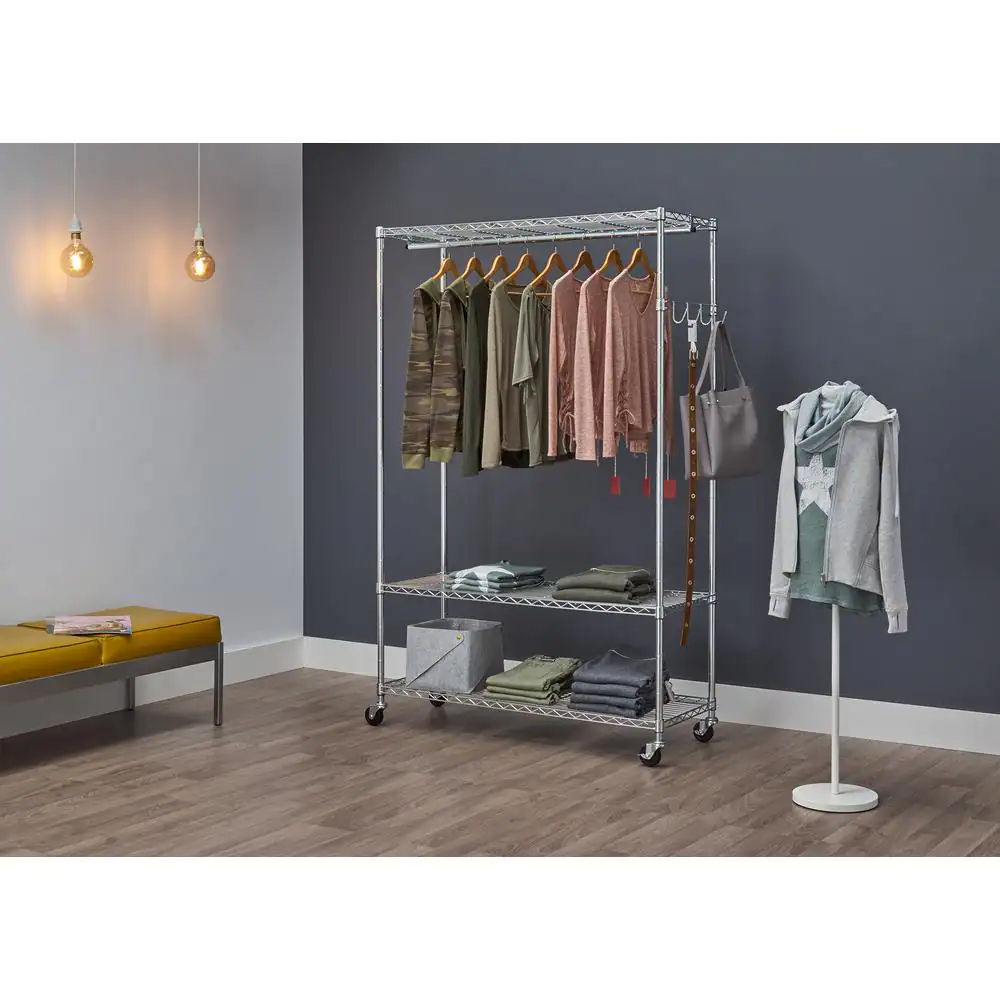Trinity Chrome Steel Clothes Rack 48 in. W x 75.5 in. H