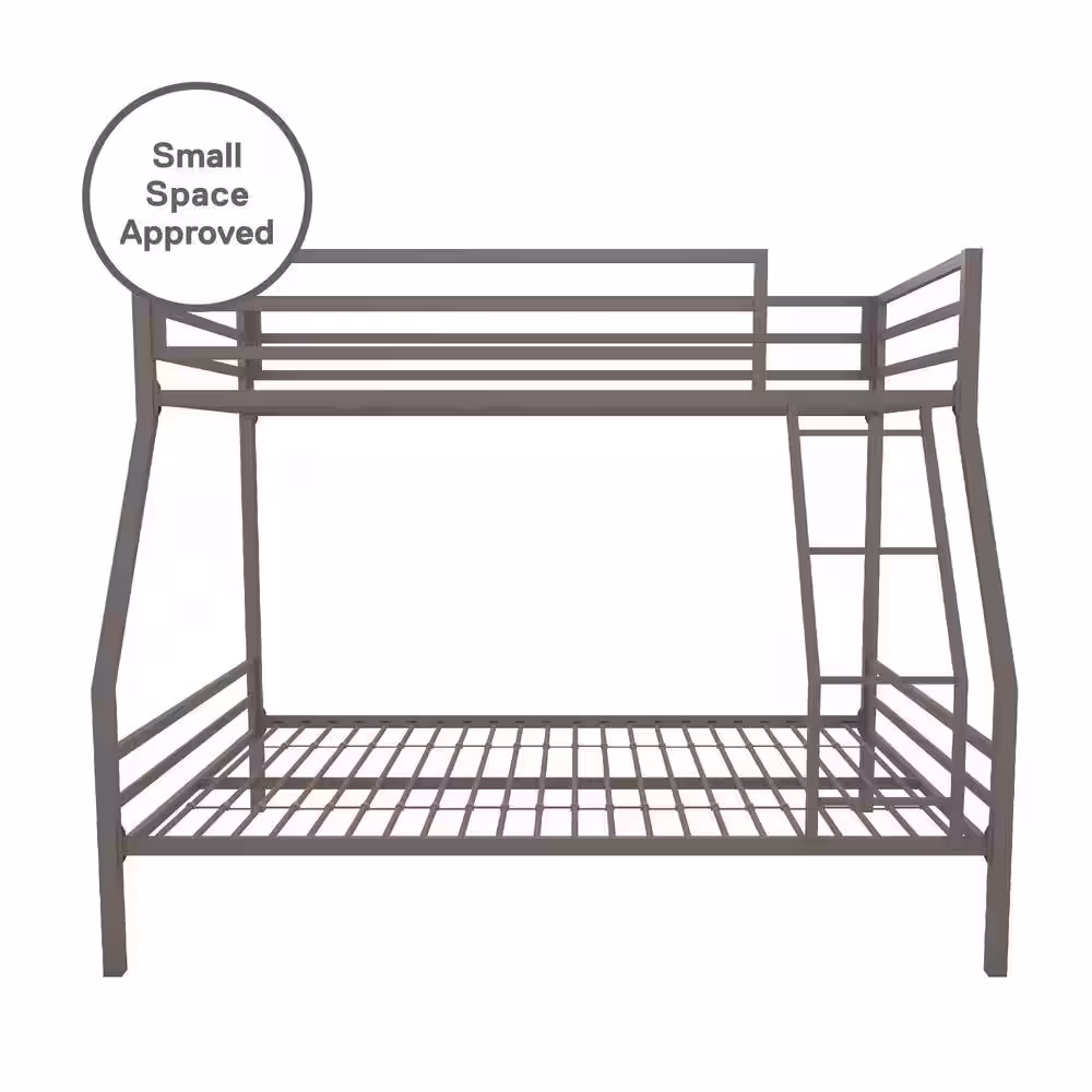 Novogratz Maxwell Twin-Over-Full Metal Gray Bunk Bed with Ladder and Guardrails