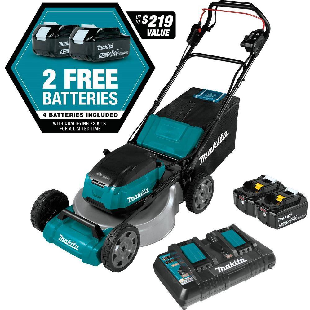 Makita 18 in. 18V X2 (36V) LXT Walk Behind Self Propelled Lawn Mower Kit w/4 Batteries(5.0 Ah) w/bonus 18V X2 (36V) LXT Blower