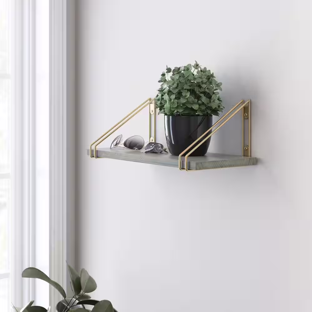 Liberty 6.6 in. x 8.6 in. Wireframe Satin Gold Shelf Bracket 2-Pack