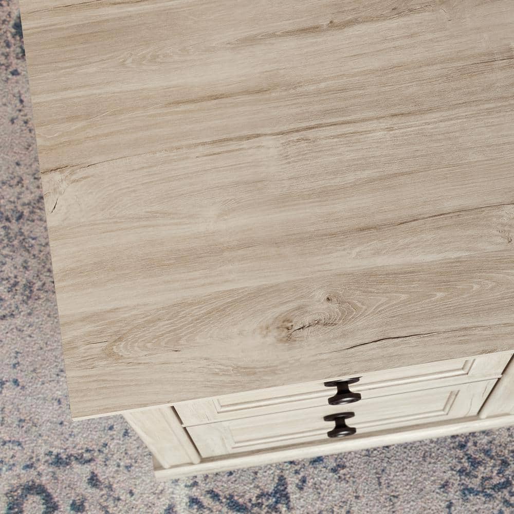 SAUDER Hammond 67.559 in. Chalk Oak Engineered Wood 6-Drawer Executive Desk with Flip-Down Keyboard Shelf