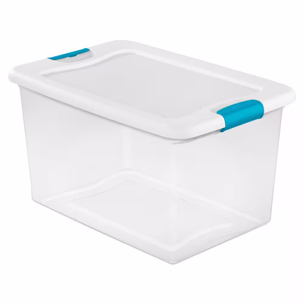 Sterilite 64-Quart Latching Storage Tote Box (12 Pack) + Deep Clip Box (4 Pack)