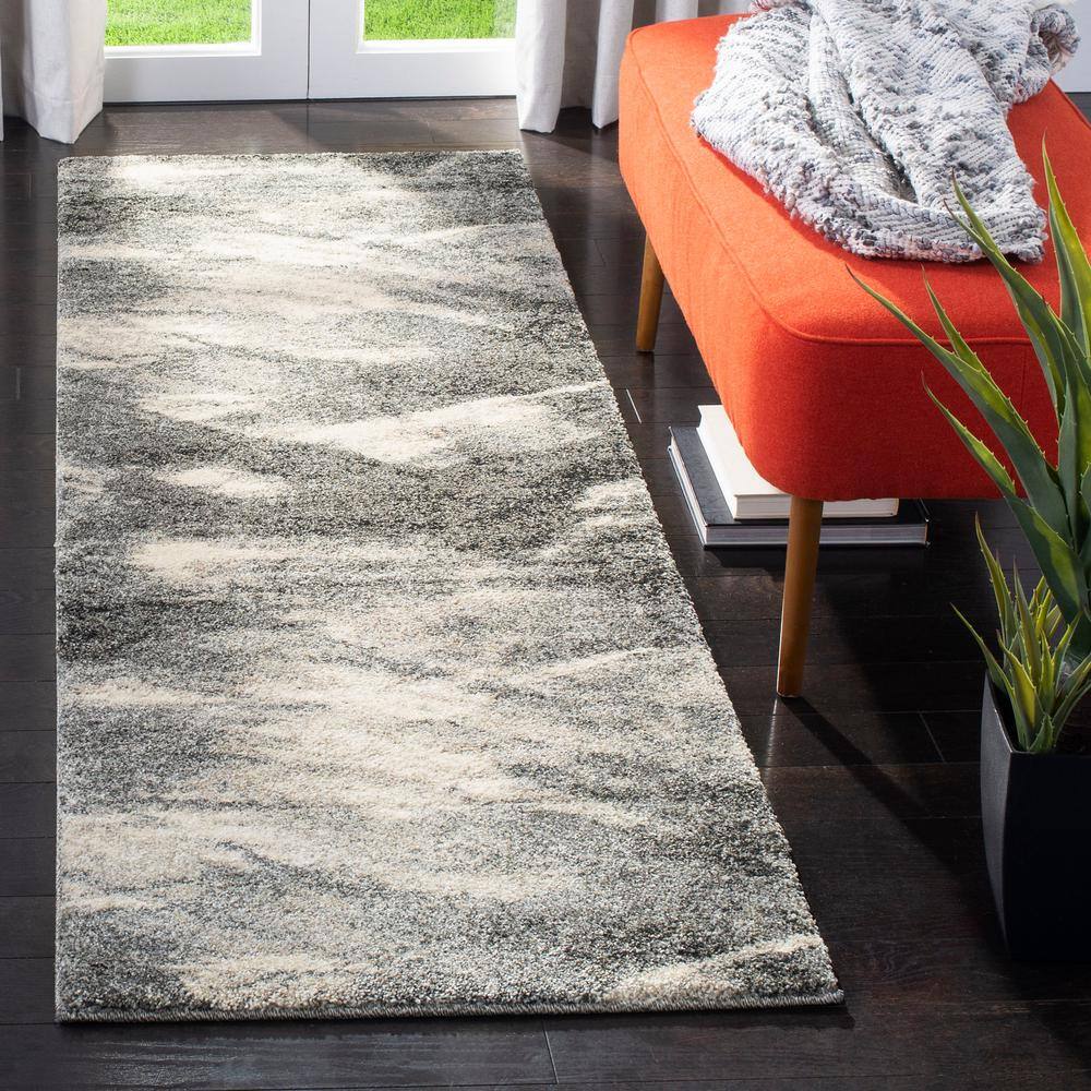 SAFAVIEH Retro Gray/Ivory 2 ft. x 21 ft. Solid Runner Rug