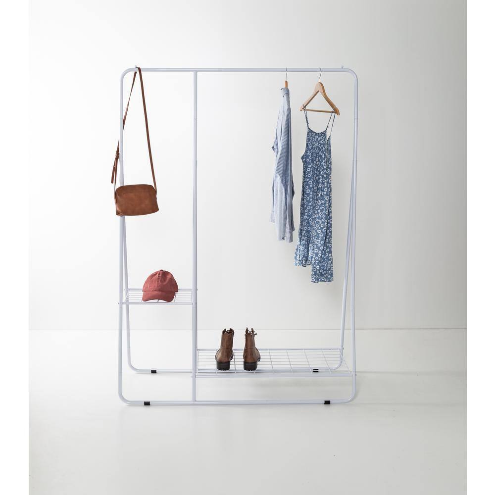 Honey-Can-Do White Steel Clothes Rack with Shelves 40 in. W x 66.7 in. H
