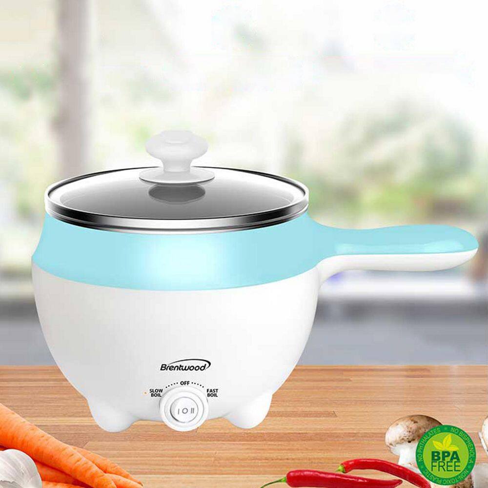 Brentwood Stainless Steel 1.6 qt. Blue Electric Hot Pot Cooker and Food Steamer