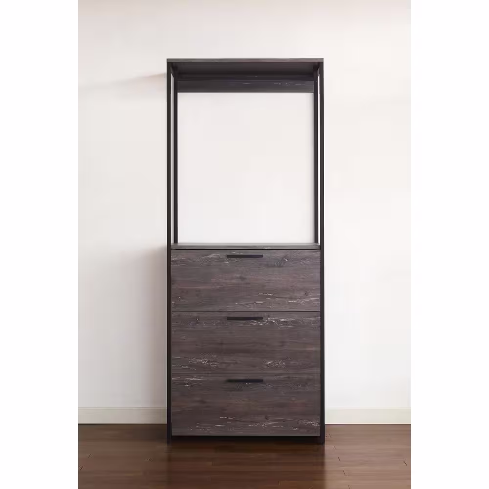 None Monica 32 in. W Rustic Gray Wood Closet System Walk-in Closet With 3-Drawers