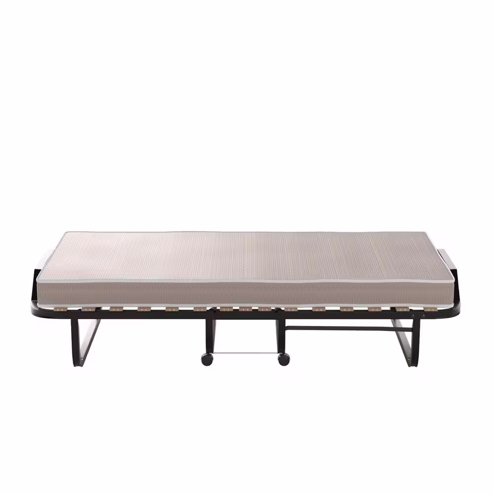 Costway White Folding Bed with Twin Mattress, Rollaway Guest Bed with Sturdy Metal Frame and Foam Mattress Made in Italy