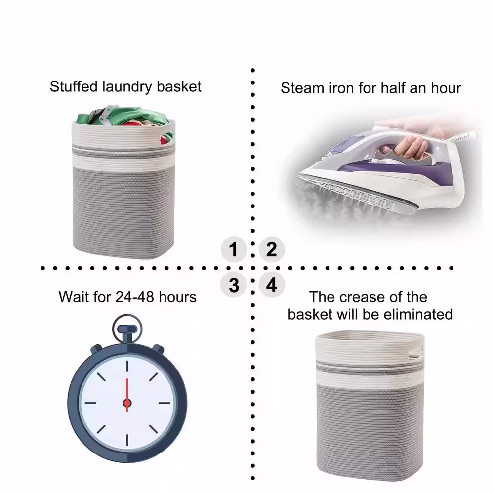 None 16 in. W x 13 in. D x 22 in. H Cotton Laundry Basket Hamper with Handles Gray