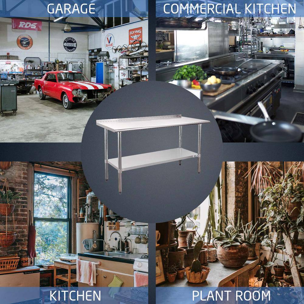 tunuo 60 in. x 24 in. Stainless Steel Kitchen Utility Table with Adjustable Bottom-Shelf and Adjustable feet