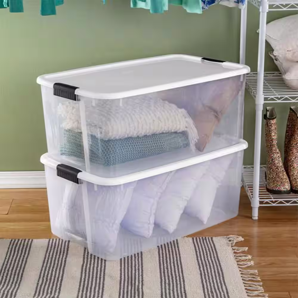 Sterilite 116-Qt. Stackable Latching Storage Box Containers, Clear (4-Pack)