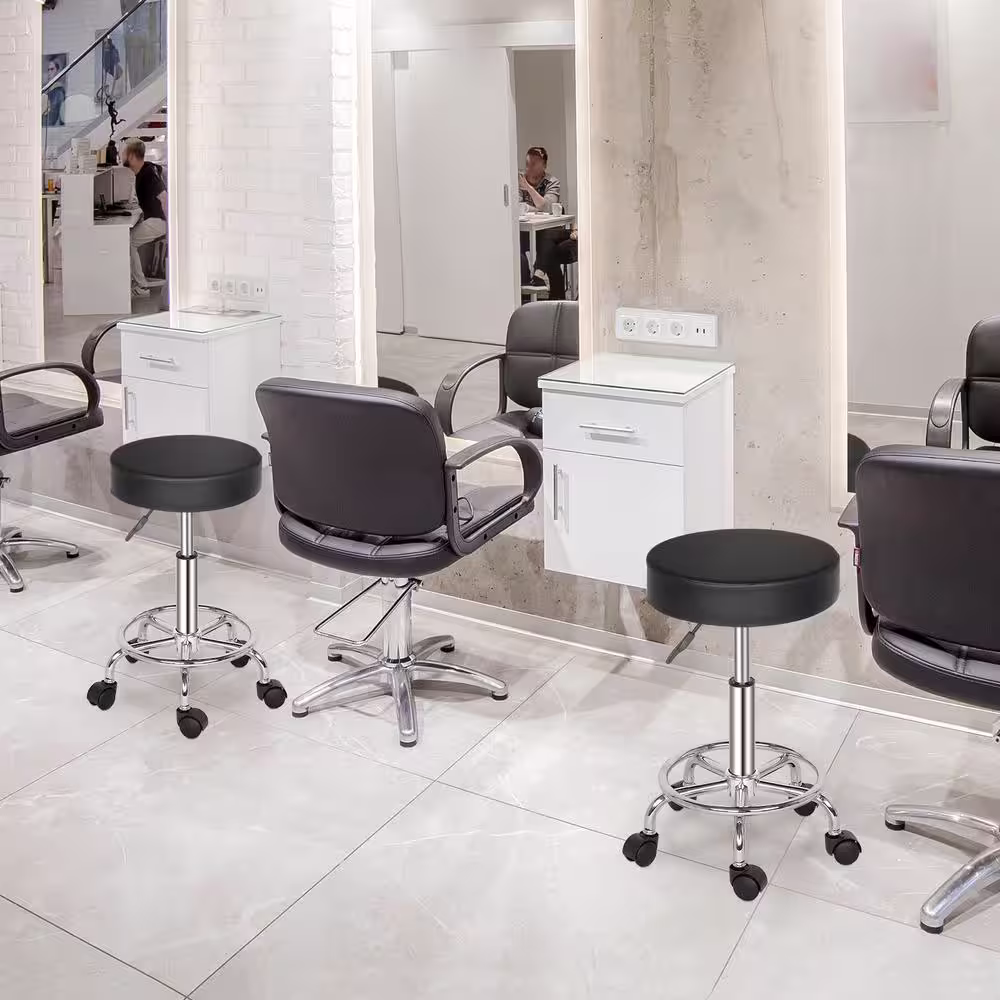 None Black PU Leather Seat Adjustable Swivel Salon Bar Stool Hydraulic Rolling Chair