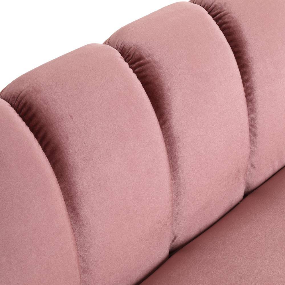 Noble House Bobran 83.25 in. Blush Solid Velvet 3-Seat Tuxedo Sofa