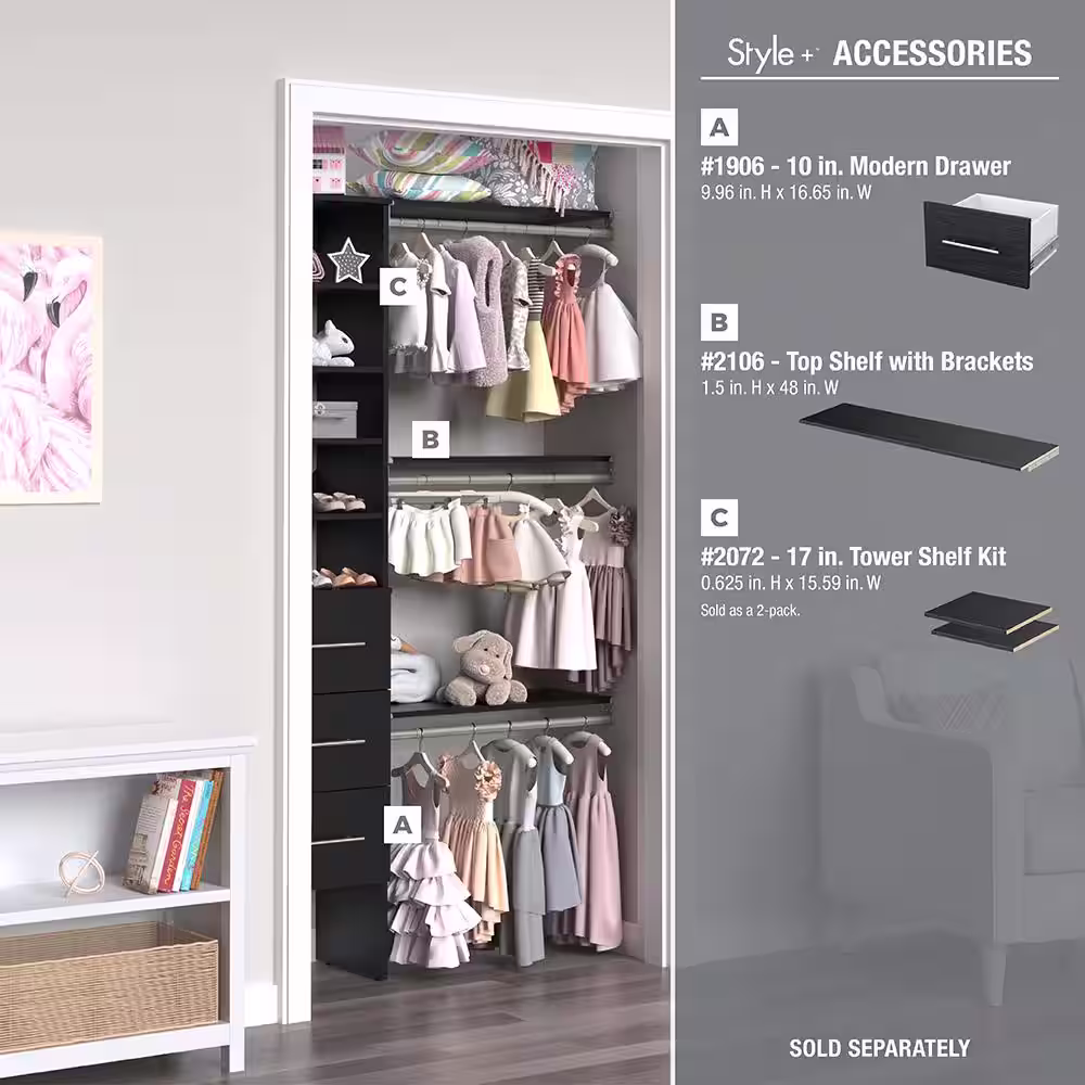 ClosetMaid Style+ 72 in. W - 113 in. W Noir Narrow Wood Closet System