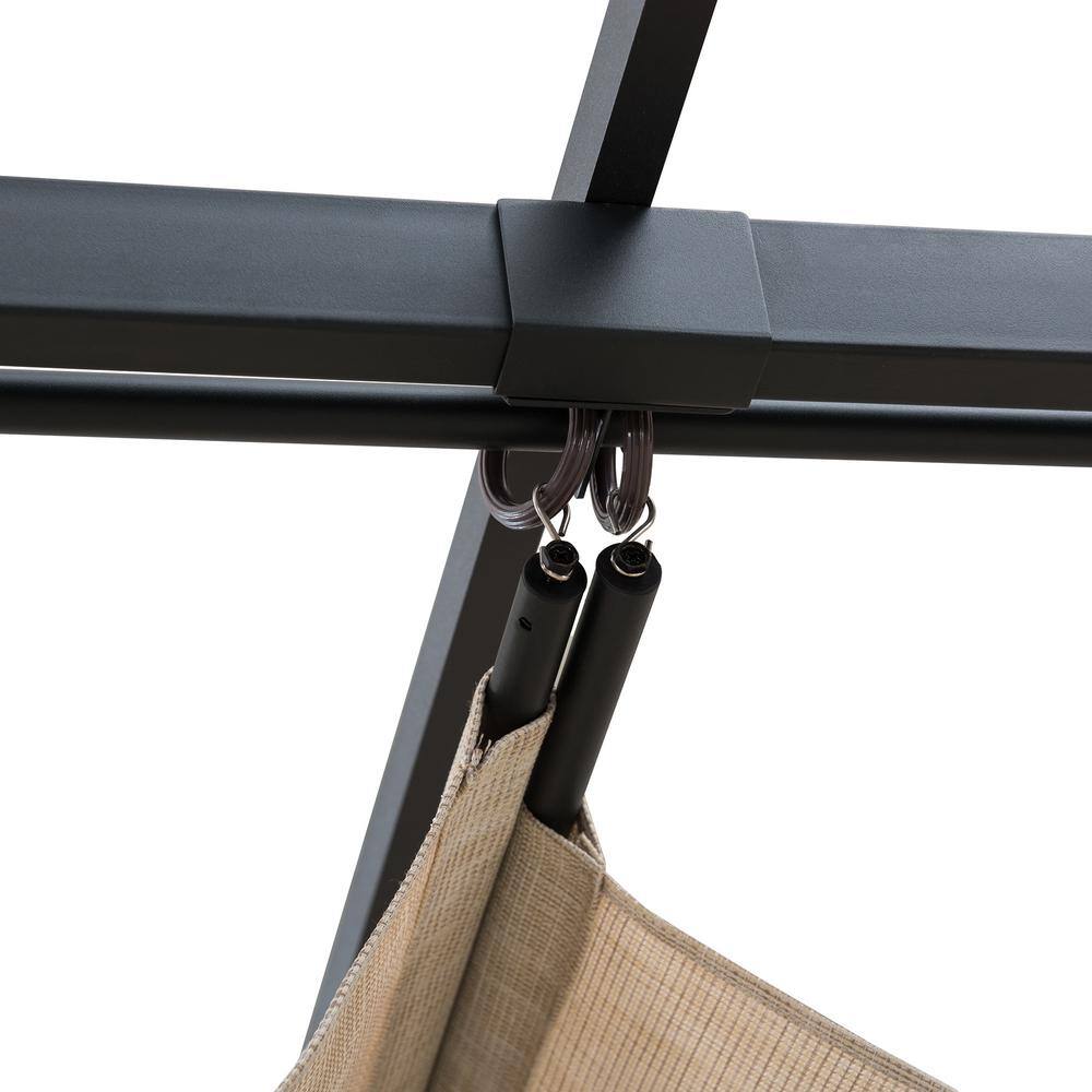 Sunjoy Lydia 12 ft. x 9 ft. Black Steel Classic Pergola with Adjustable Beige Shade