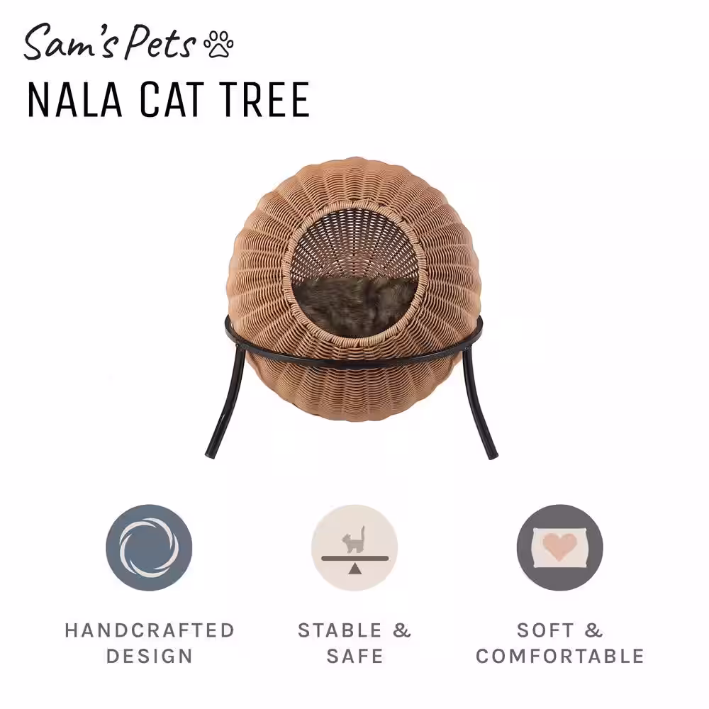 None Nala Medium Brown Wicker Cat Condo Bed
