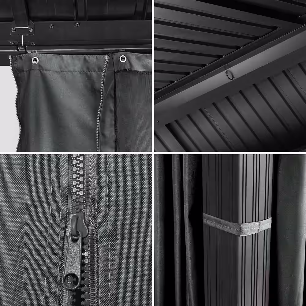 EGEIROSLIFE 12 ft. x 20 ft. Double Roof Hardtop Aluminum Patio Gazebo with Netting and Gray Curtains