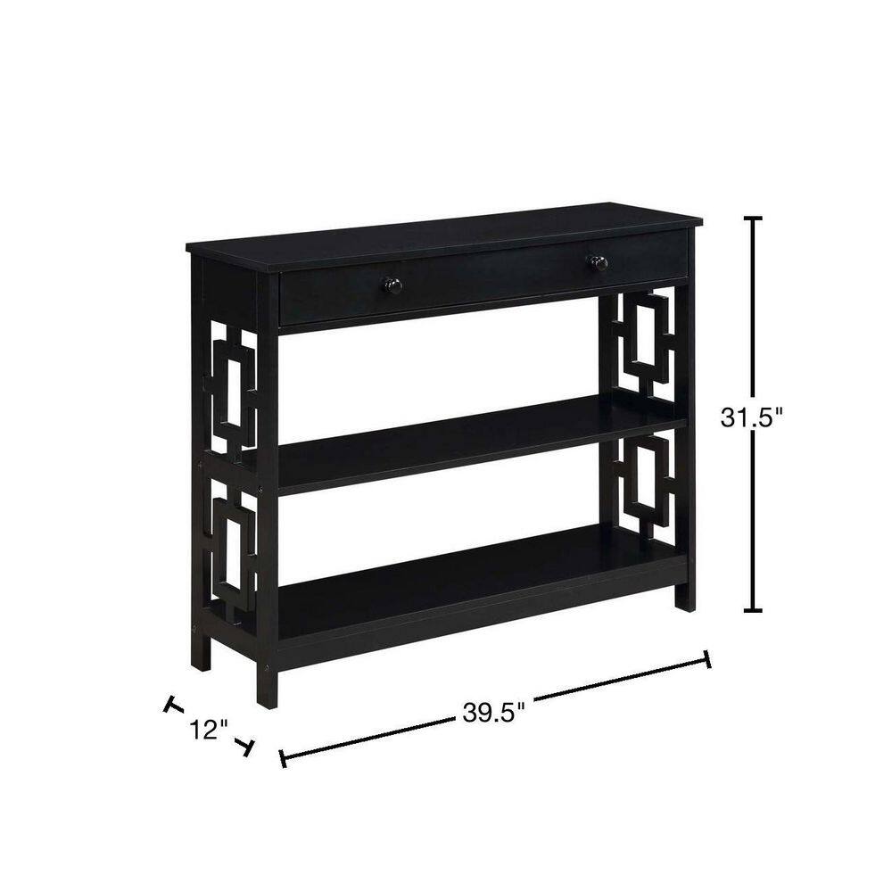 Convenience Concepts Town Square 39.5 in. Black 31.5 in. Rectangular Wood Console Table with 2-Shelves