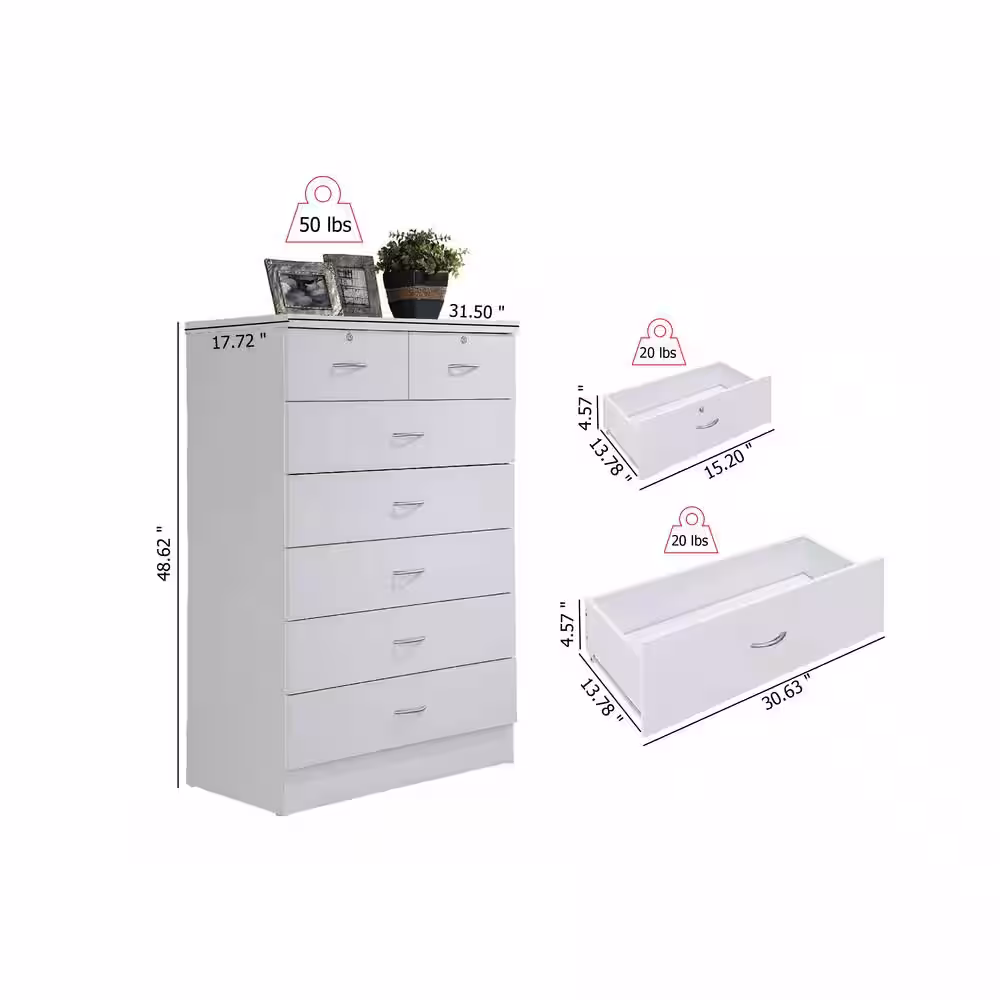 HODEDAH 7-Drawer 48 in. H x 31.5 in. W x 18 in. D Chest of Drawer in White