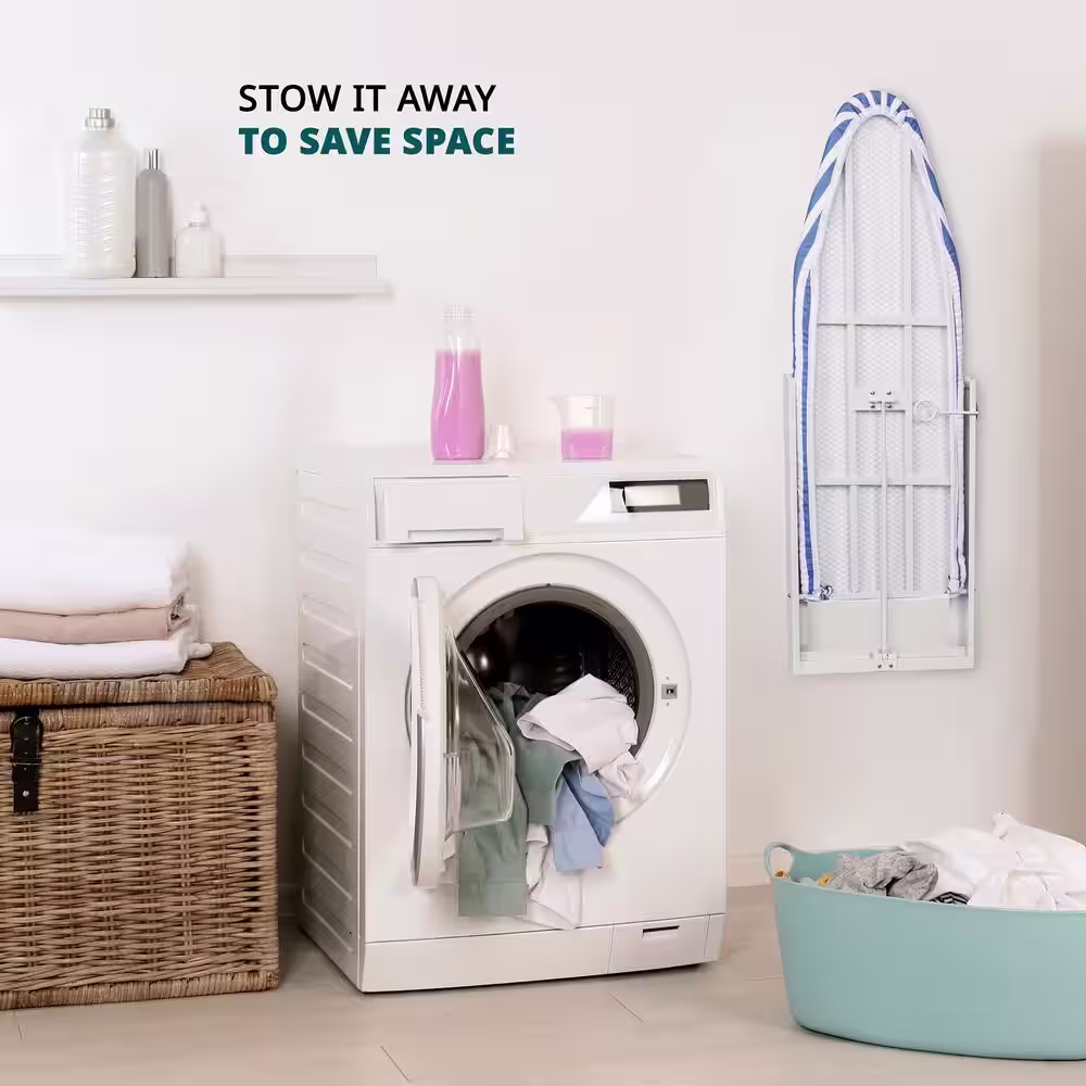 Ivation Ironing Board, Wall Mount Iron Board Holder and Ironing Board Cover, White