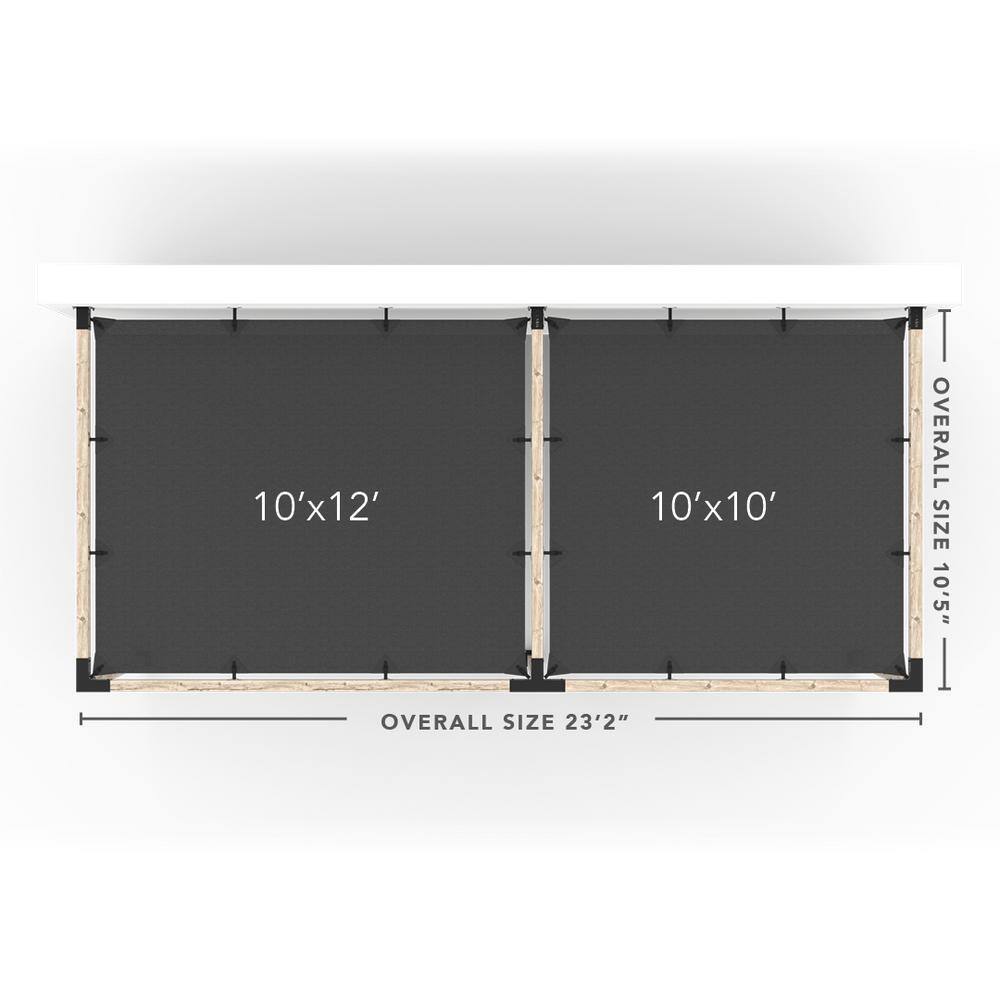 TOJA GRID 10 ft. L x 22 ft. W Double Wall Mount Pergola Kit with 2 White Shade Sails, 4x4 Wood