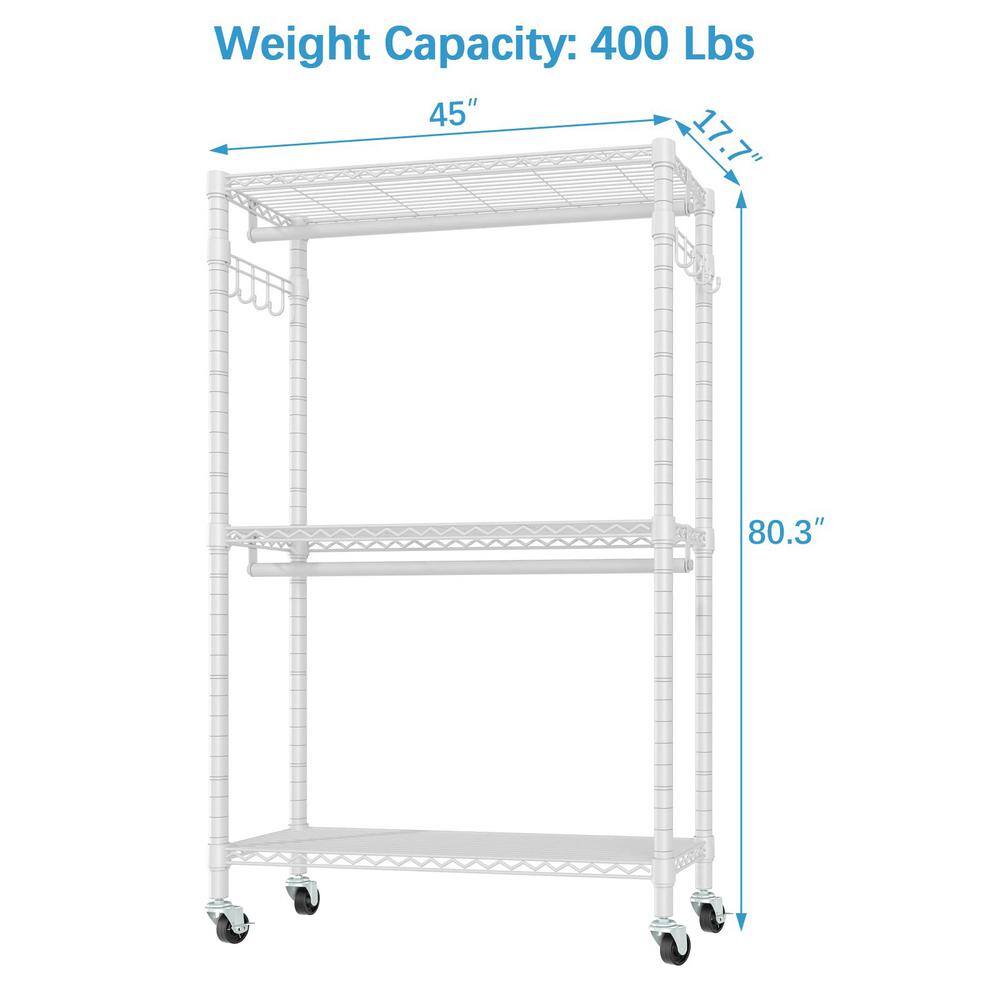 None White Metal Garment Clothes Rack with Wheels 45 in. W x 80 in. H
