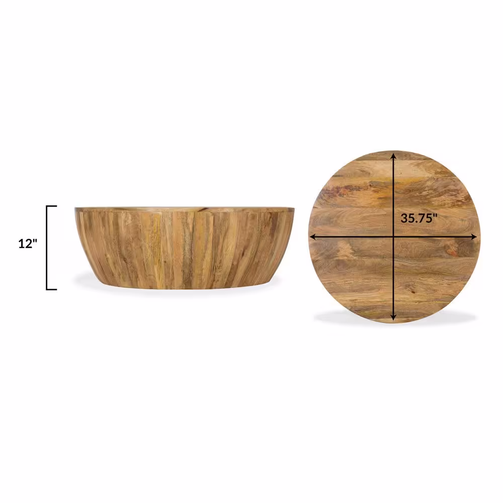 Poly and Bark Goa 36 in. Natural Medium Round Wood Coffee Table