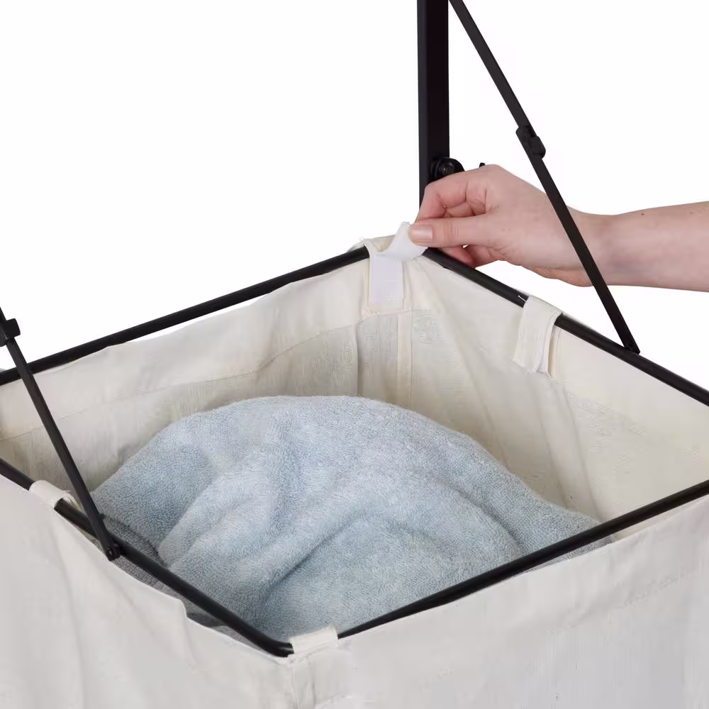 Honey-Can-Do Laundry Room Makeover Black/Walnut Collapsible Melamine/Steel Hanging Hamper with Shelf