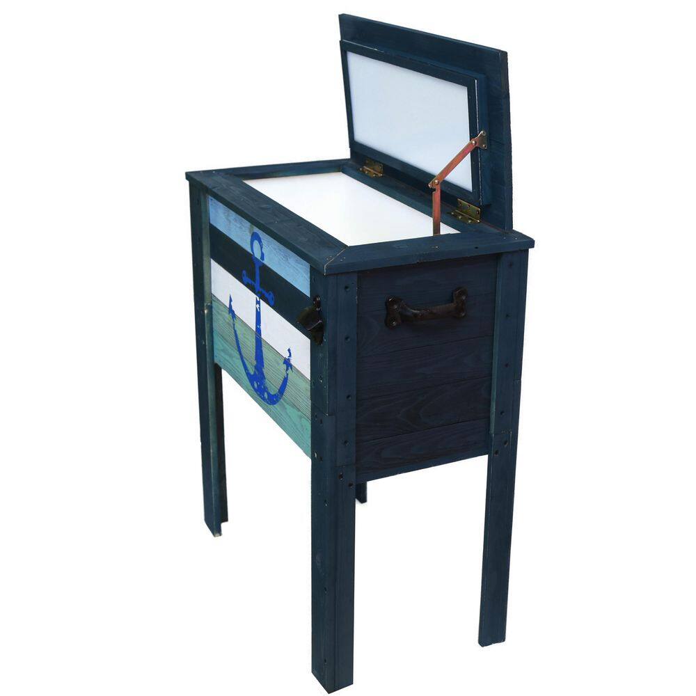 None 45 Qt. Coastal Themed Patio Cooler - Grey/Teal