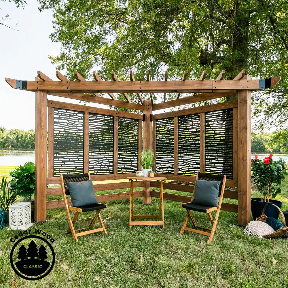 Backyard Discovery Verona 8 ft. x 8 ft. Light Brown Wooden Cabana Pergola with Bamboo Privacy Panels