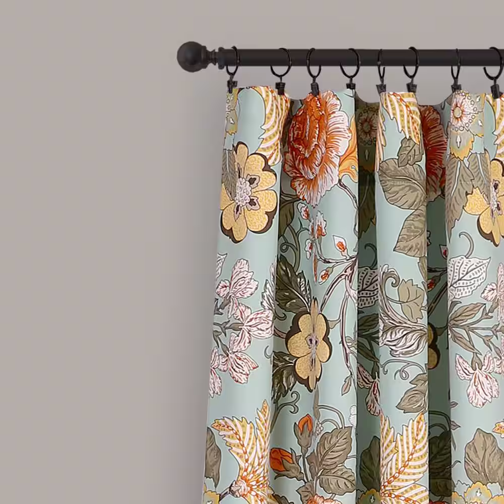 Lush Decor Blue Floral Rod Pocket Room Darkening Curtain - 52 in. W x 84 in. L (Set of 2)