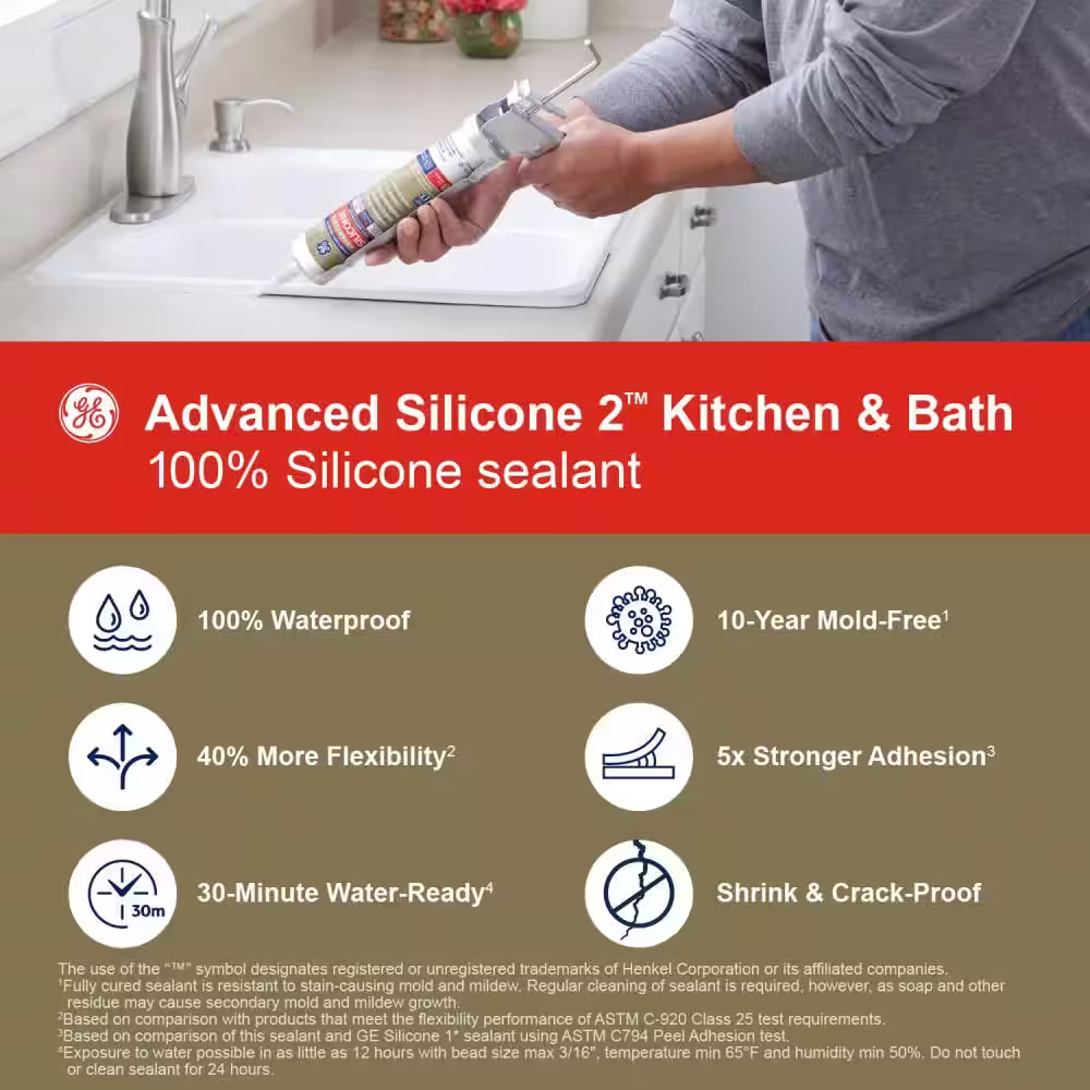 GE Advanced Silicone 2 2.8 oz. Clear Kitchen and Bath Caulk