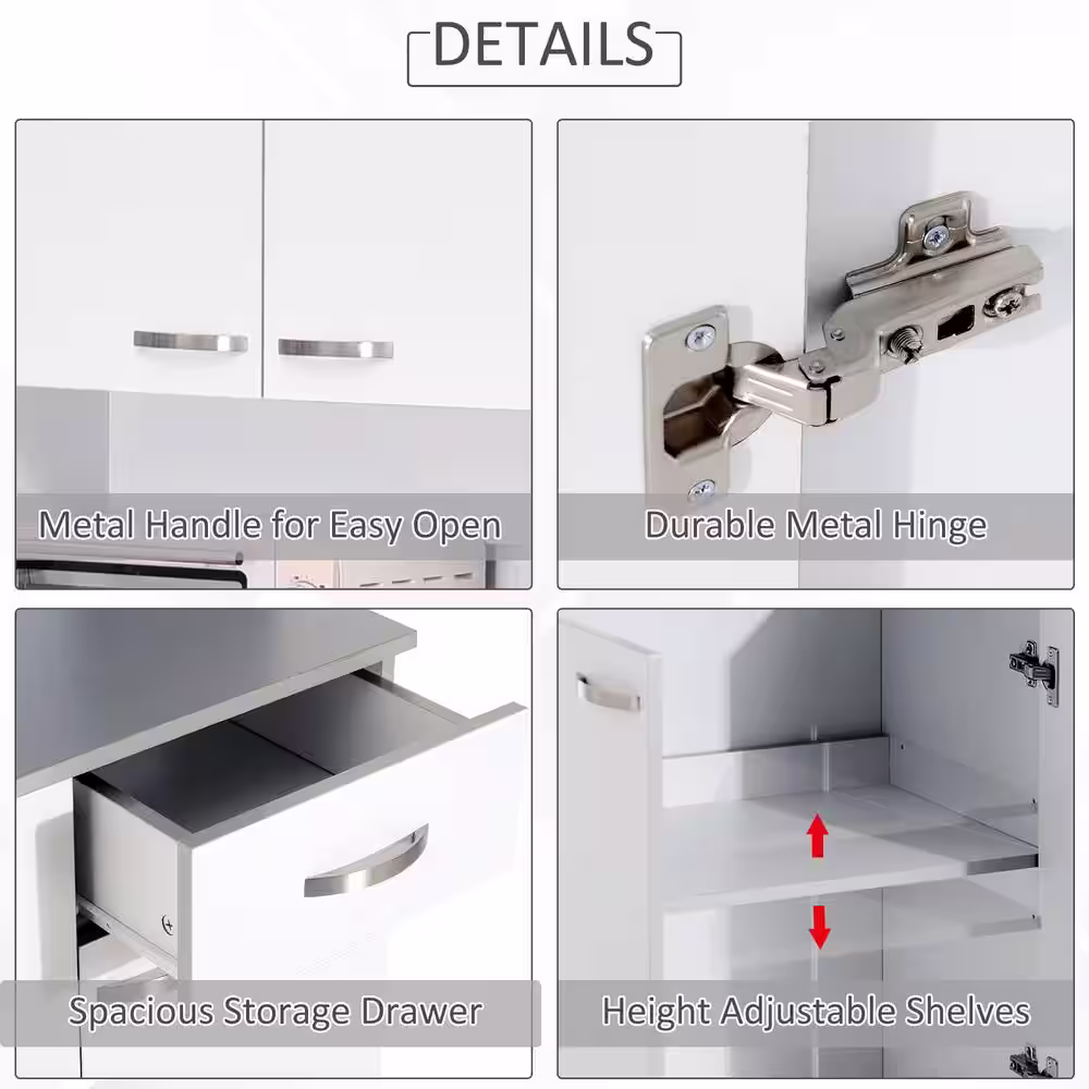 HOMCOM 71 in. White Freestanding Kitchen Cupboard with 3-Adjustable Shelves and 1-Drawer