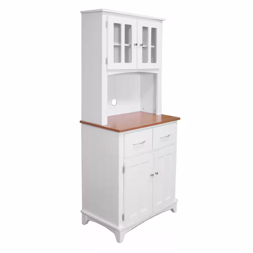Home Source Industries Home Source White and Cherry Microwave Storage Stand with Double Door Top and Bottom Cabinets