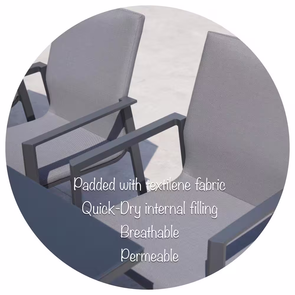 None Versailles Dark Gray 9-Piece Aluminum Outdoor Dining Set with Sling Set in Light Grey