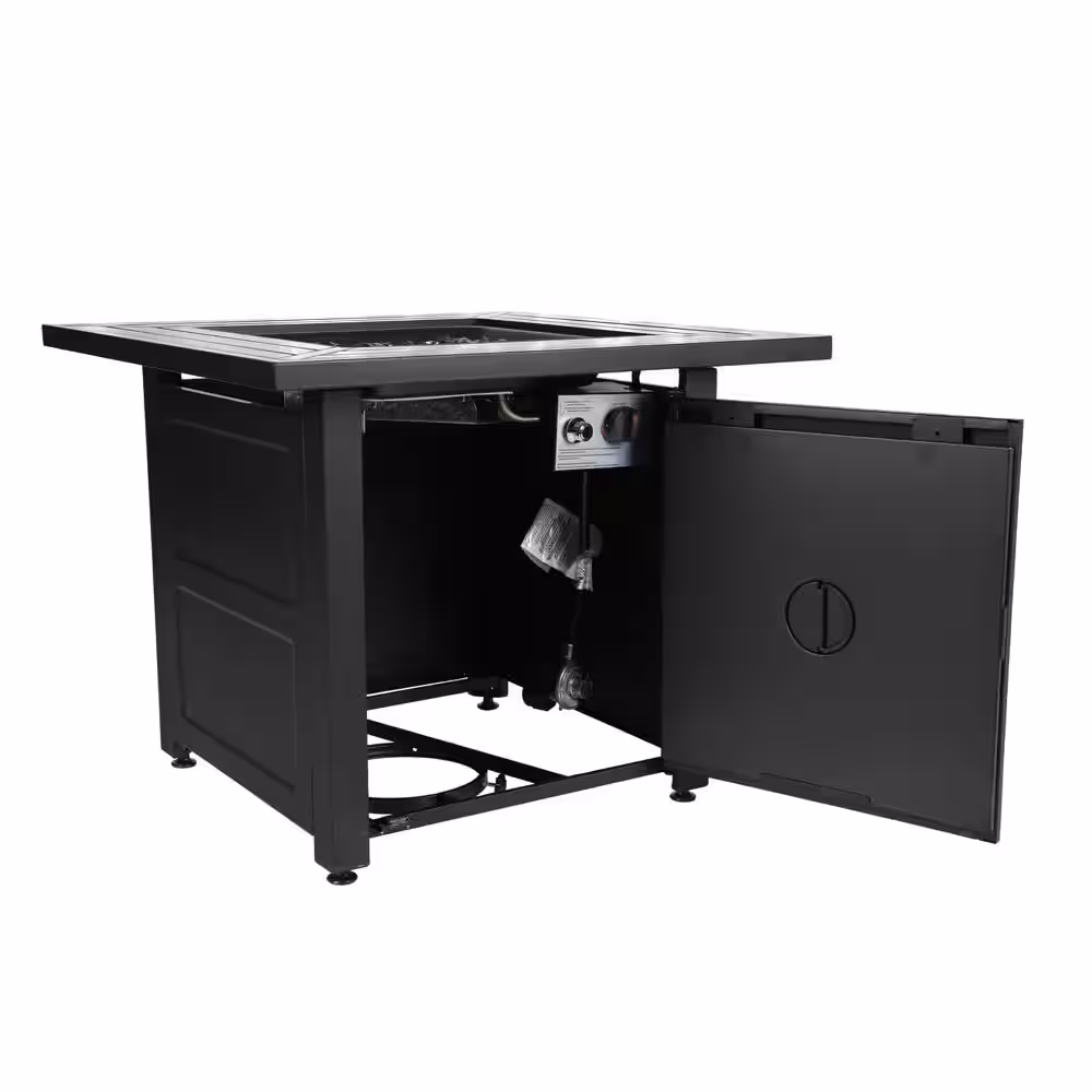 FIRE ISLAND 30 in. W x 24.6 in. H Square Steel Propane Black Slate Fire Pit with Stamped Steel Black Base and 50000 BTU Burner