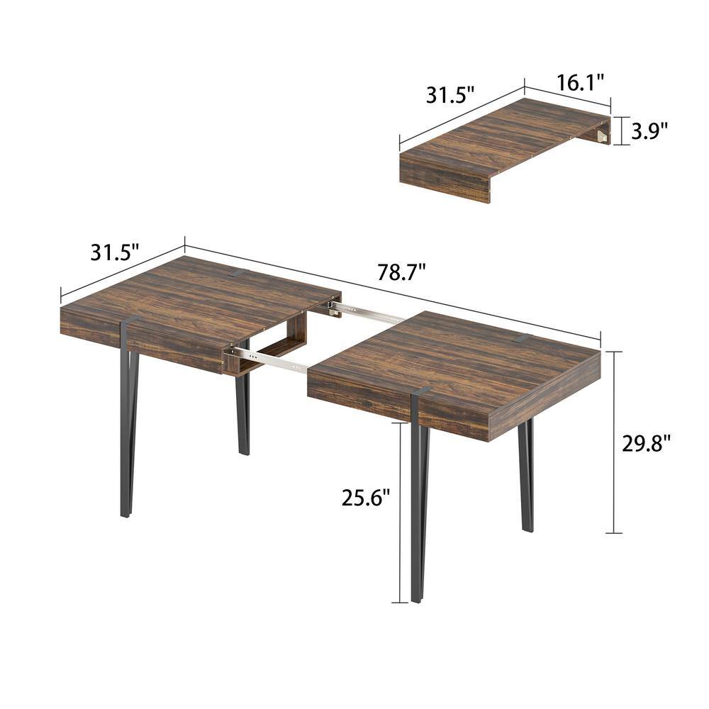 None Brown Walnut Grain Wood 78.7 in. W Extendable 4 Legs Dining Table, Meeting Table Seat 6+