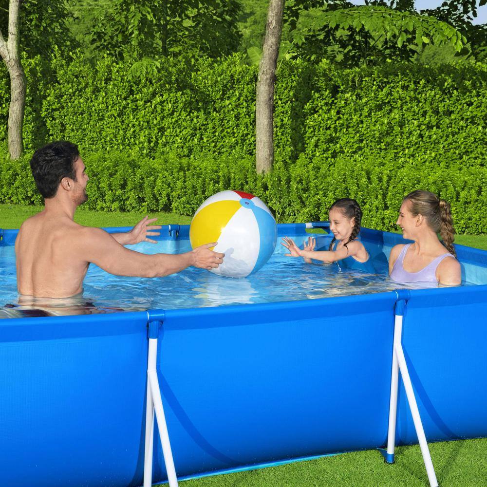 Bestway 9.8 ft. x 6.6 ft. Rectangular 26 in. Metal Frame Above Ground Swimming Pool Set