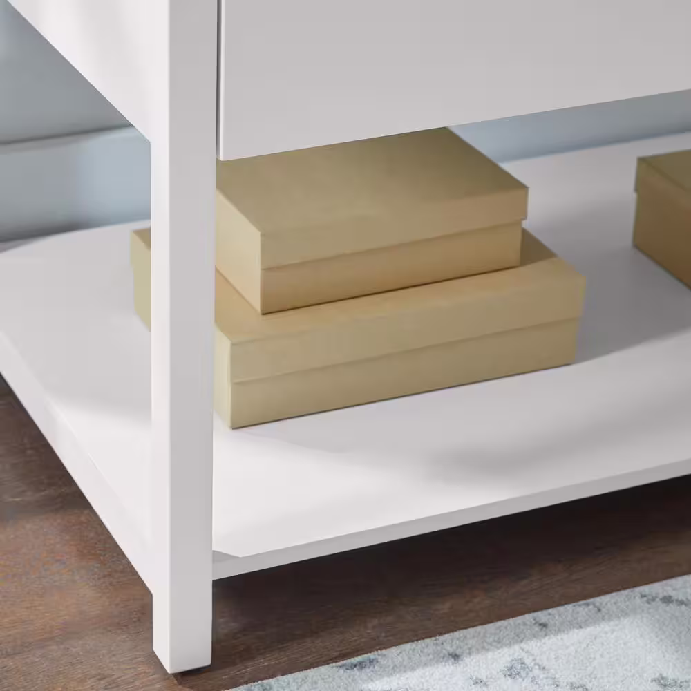 StyleWell Craft 42 in. White 3-Drawers Table with Shelf