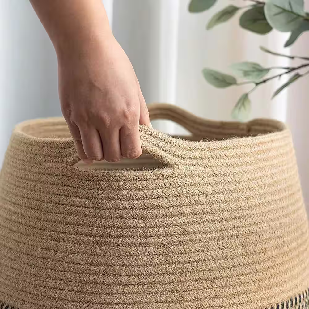 None 19.3 in. W x 19.3 in. D x 25.6 in. H Jute Laundry Basket Hamper Black