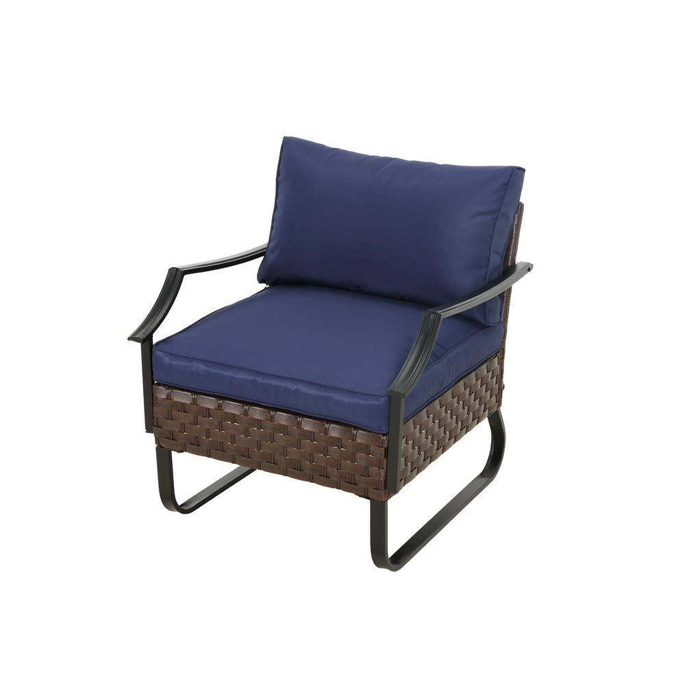 Patio Festival U-Leg 9-Piece Wicker Patio Conversation Set with Blue Cushions