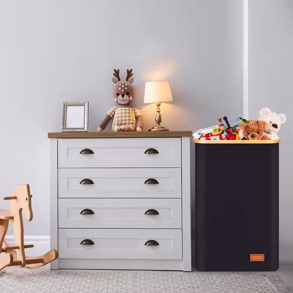 None 120 L Fabric Laundry Basket Hamper Black