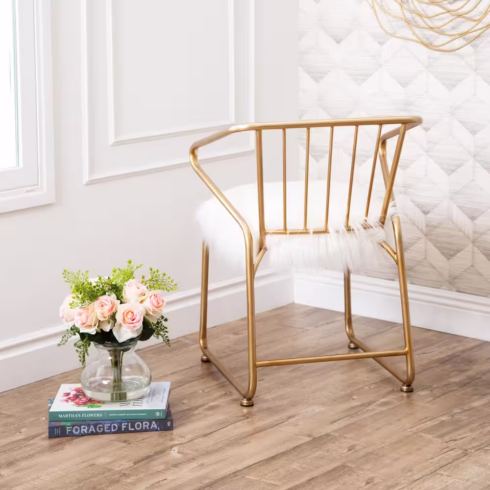 DEVON & CLAIRE Lucky Gold And Faux Fur Dining Chair