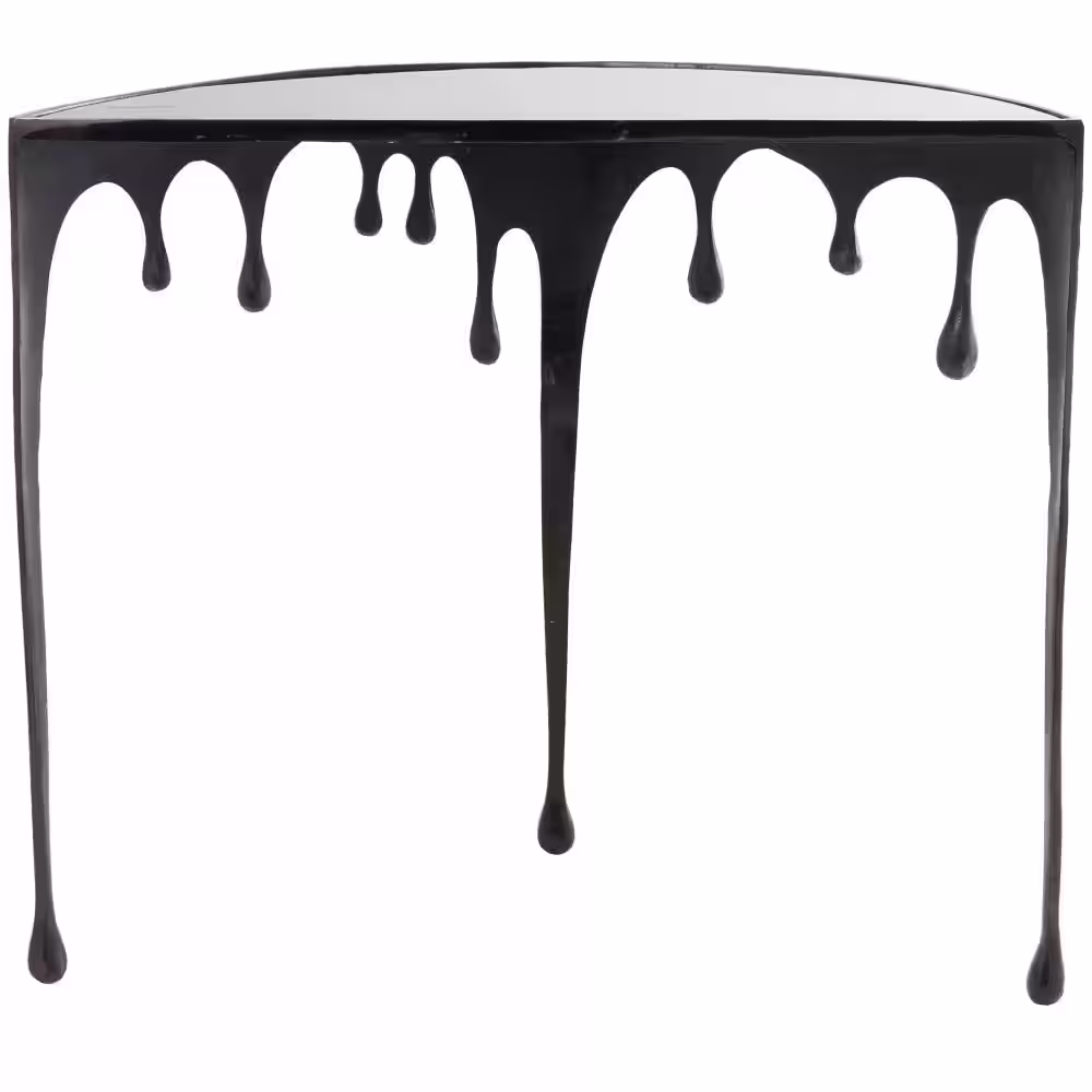 Litton Lane 36 in. and 32 in. Black Large Half-Circle Glass Aluminum Drip Console Table with Melting Designed Legs