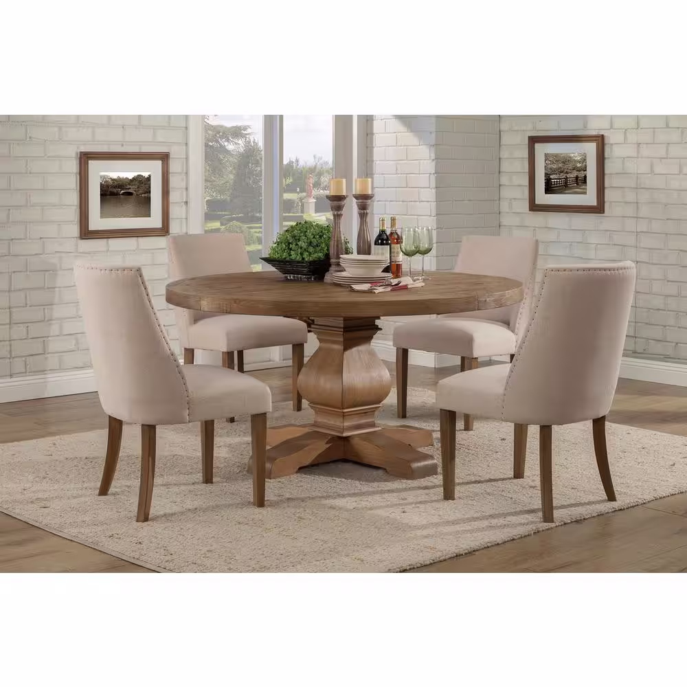 None Kensington Reclaimed Natural Upholstered Parson Chairs (Set of 2)
