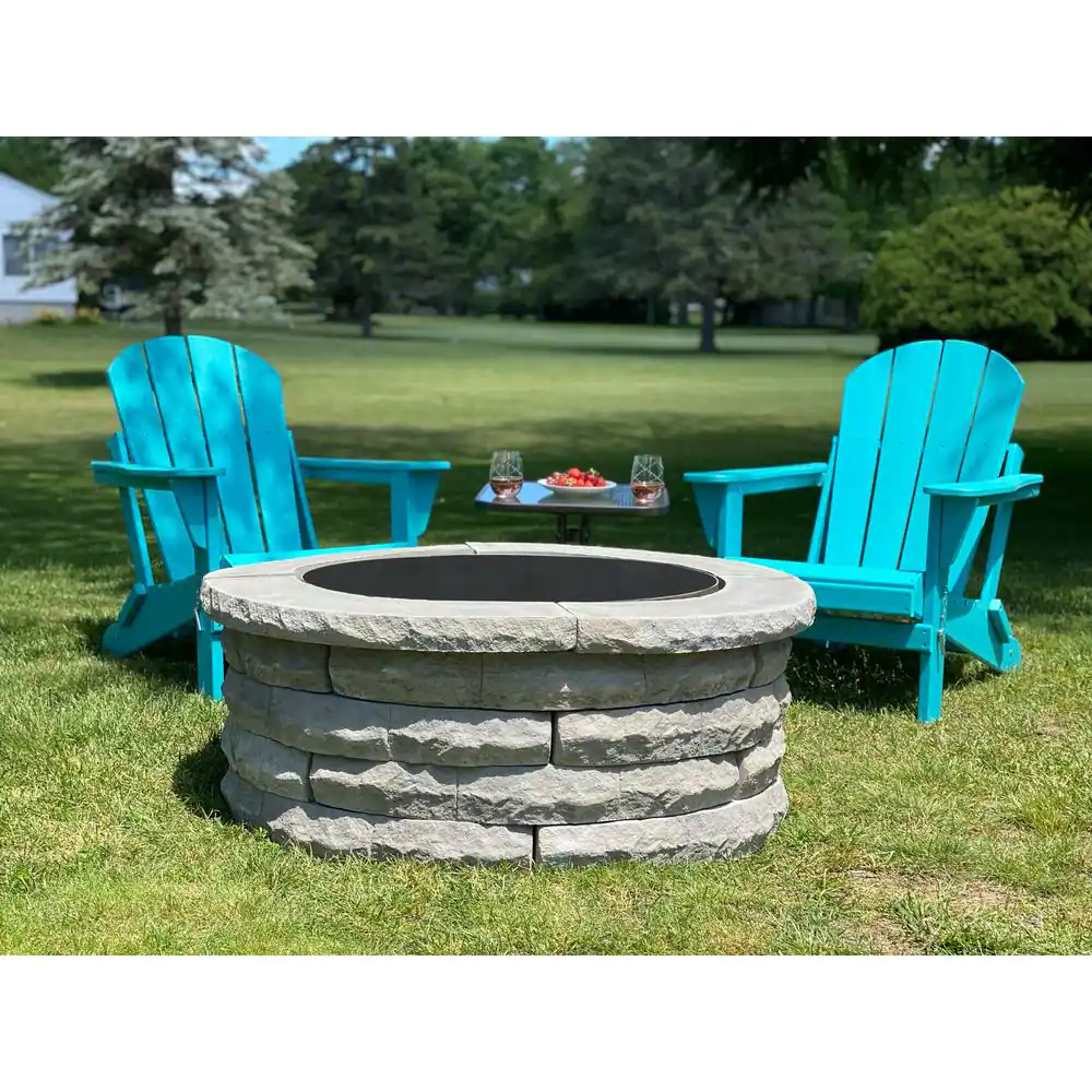 Nantucket Pavers Ledgestone 47 in. x 18 in. Round Concrete Wood Fuel Fire Pit Ring Kit Gray Variegated