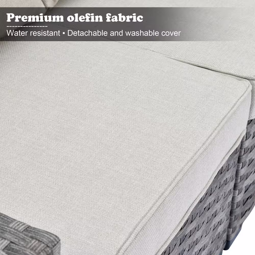 None Marvel Gray 9-Piece Wicker Wide Arm Patio Conversation Set with Beige Cushions and Swivel Rocking Chairs