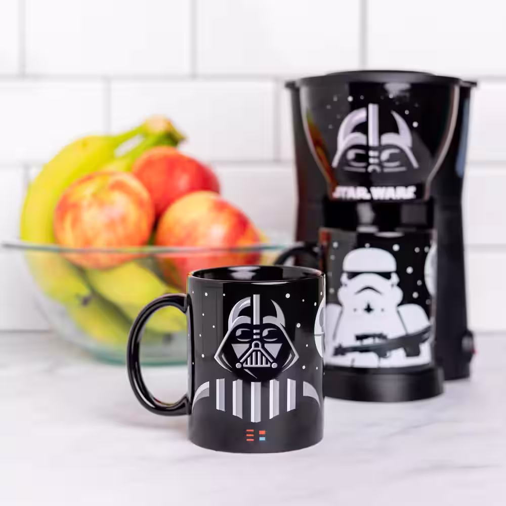 Uncanny Brands Star Wars Single Cup Black Drip Coffee Maker with 2-Mugs Darth Vader Stormtrooper Mugs Included